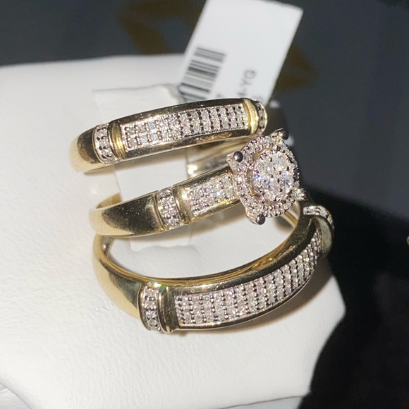 10k solid gold si real diamond wedding engagement ring set his and hers matching - Picture 3 of 5